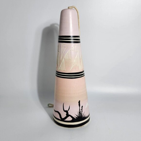 Vintage Native American Southwestern Ceramic Bell With Wolf & Cactus Design - Picture 3 of 12